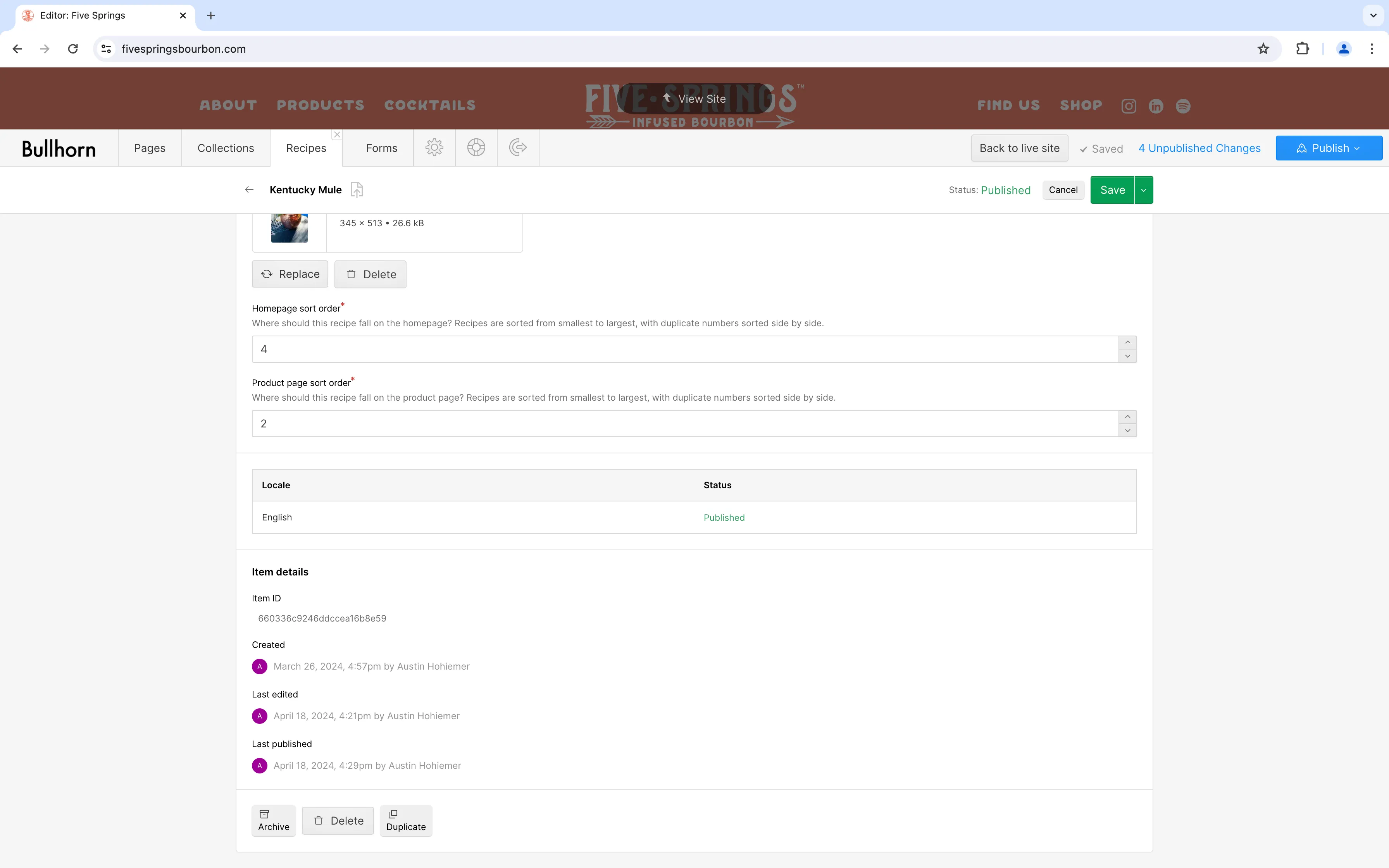 A screenshot of the 'Delete' button available at the bottom of each collection item page.