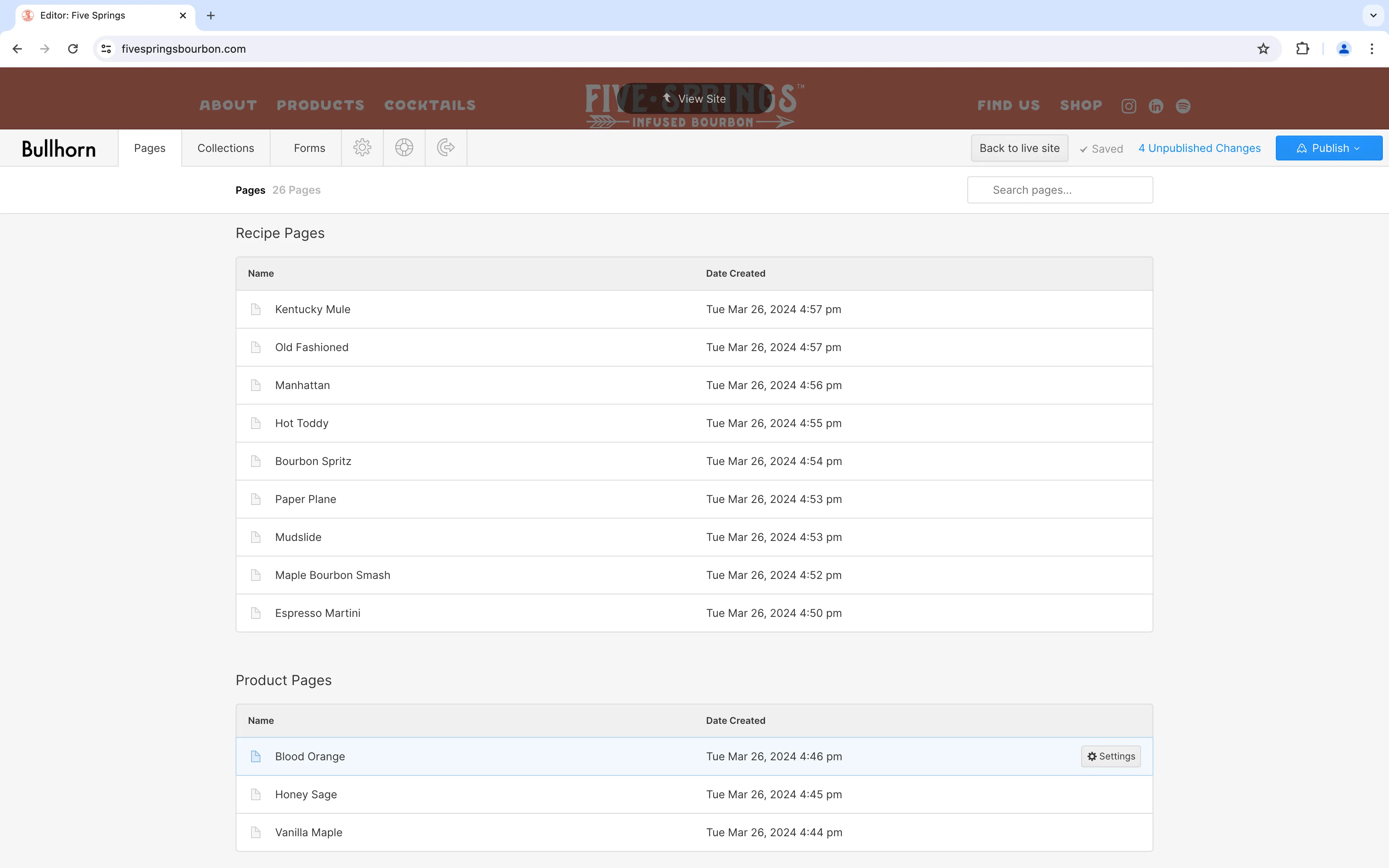 A screenshot of the 'Settings' button available when hovering a dynamic content page in the 'Pages' dashboard of the Webflow Editor