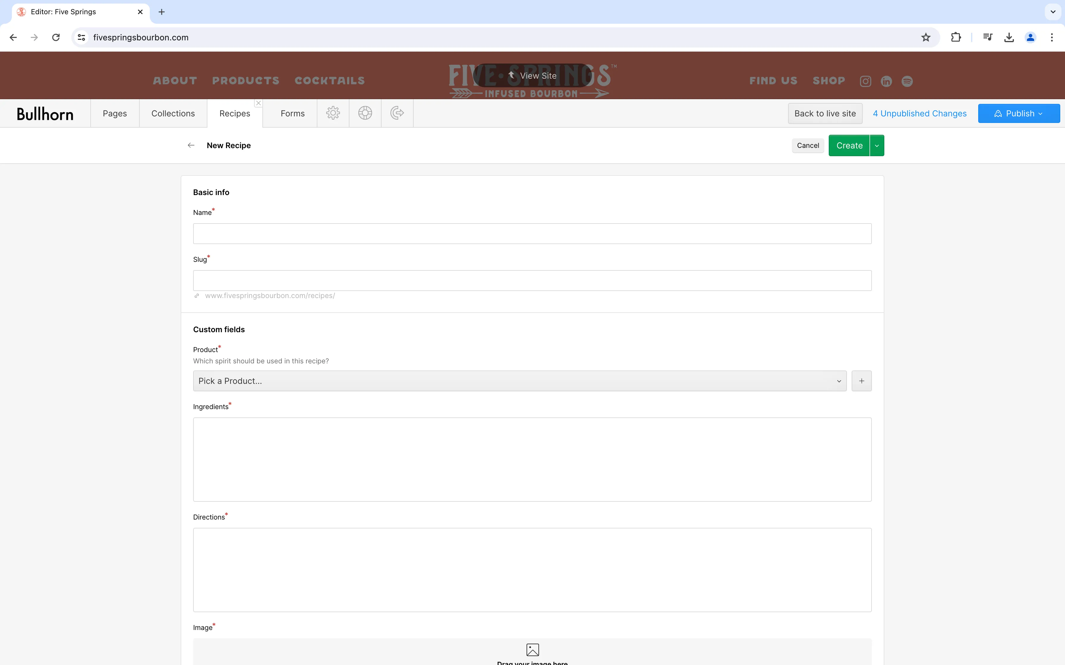 A screenshot of the collections items page where an Editor can create a new collection item by clicking on the 'New' button