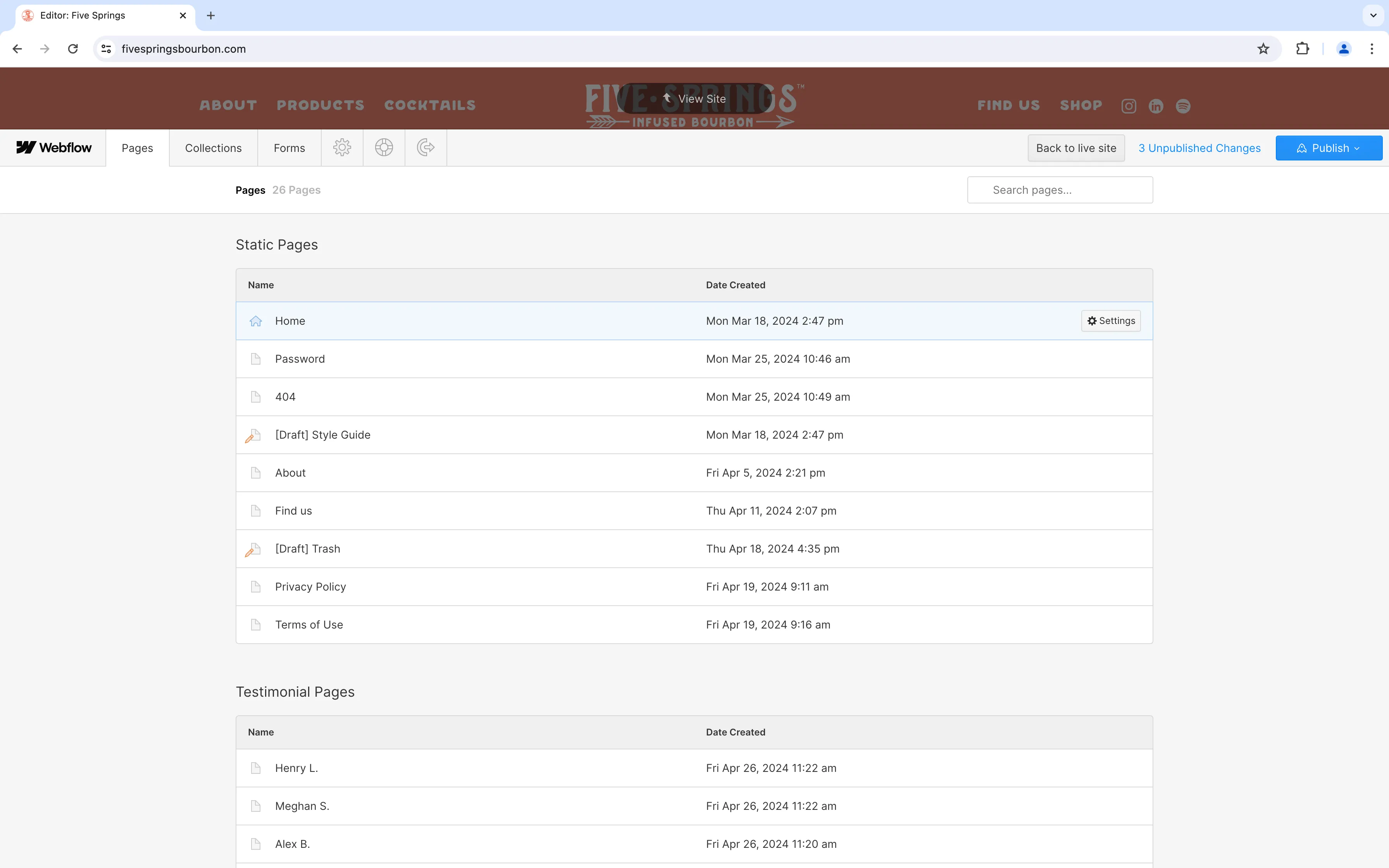 A screenshot of the button that appears on hover for page-specific settings.